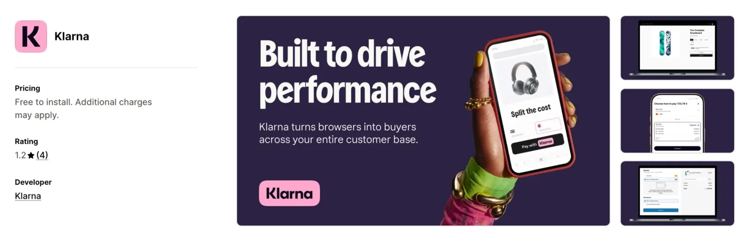 Klarna on the Shopify App Store