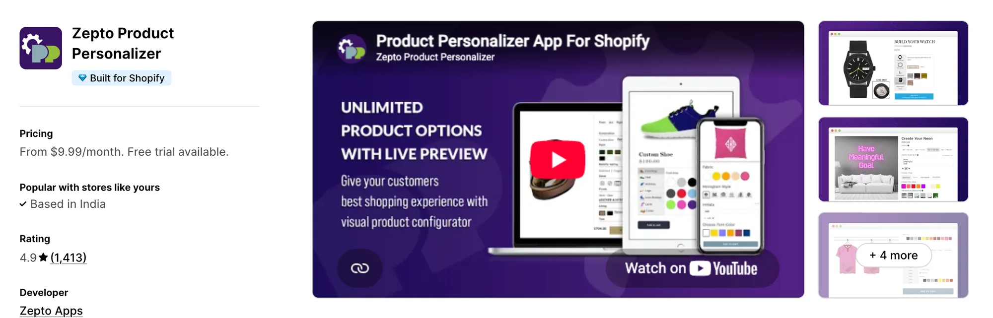 Zepto Product Personalizer on the Shopify App Store