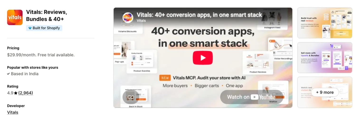 Vitals: Reviews, Bundles & 40+ on the Shopify App Store
