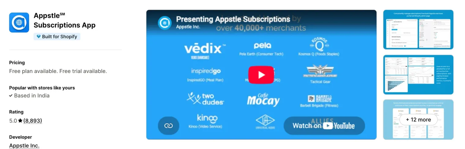 Appstle℠ Subscriptions App on the Shopify App Store
