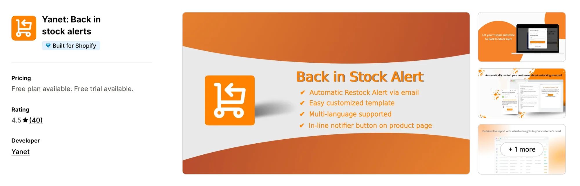 Yanet: Back in stock alerts on the Shopify App Store
