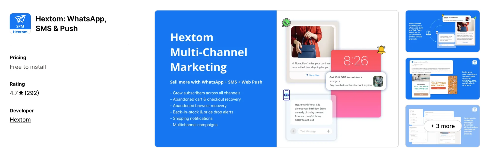 Hextom: WhatsApp SMS & Push on the Shopify App Store