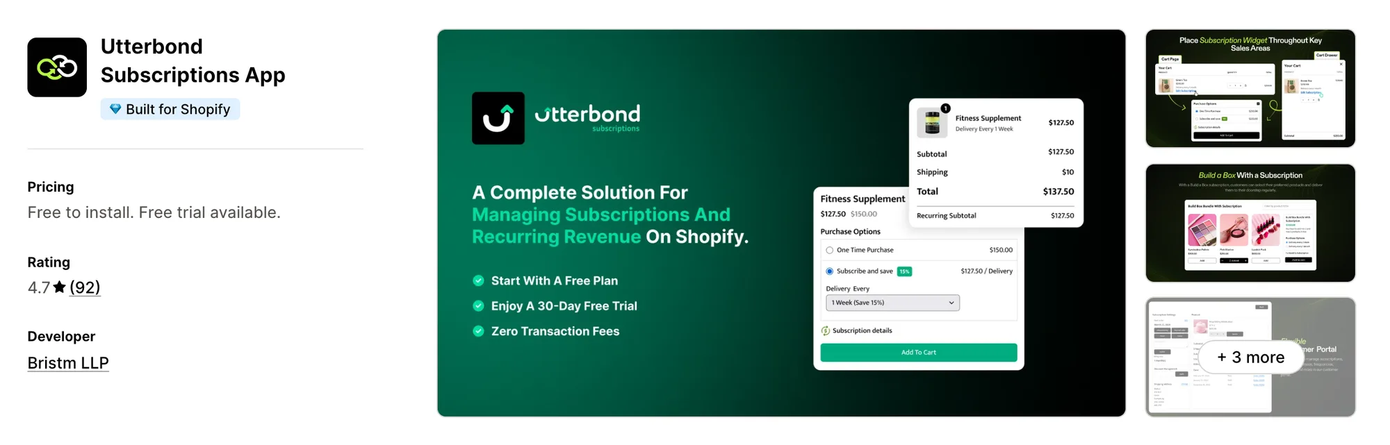 Utterbond Subscriptions App on the Shopify App Store