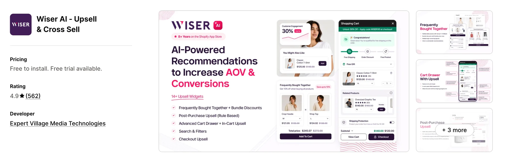 Wiser AI ‑ Upsell & Cross Sell on the Shopify App Store