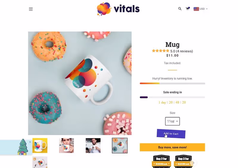 Vitals helps shopify landing pages