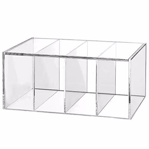 see-through plastic with separate compartments.