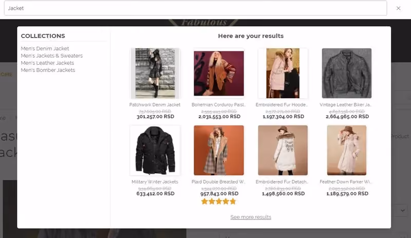eCommerce user experience best practices - vitals instant search
