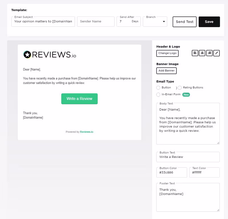 Reviews.io email templates