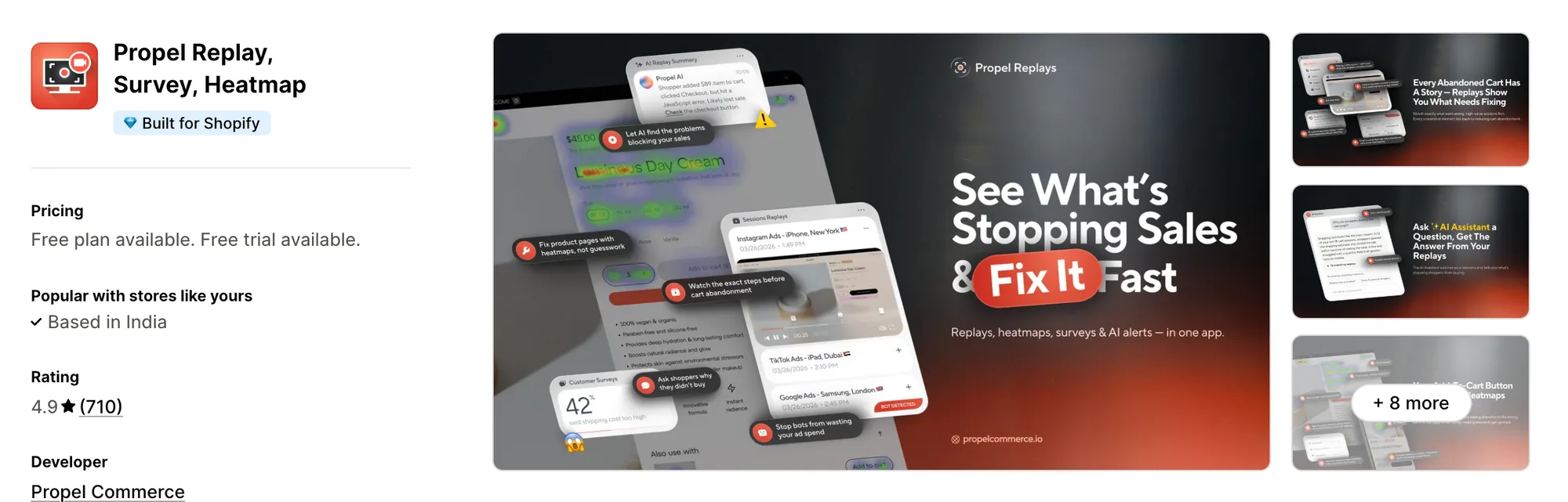 Propel Replay, Survey, Heatmap on the Shopify App Store