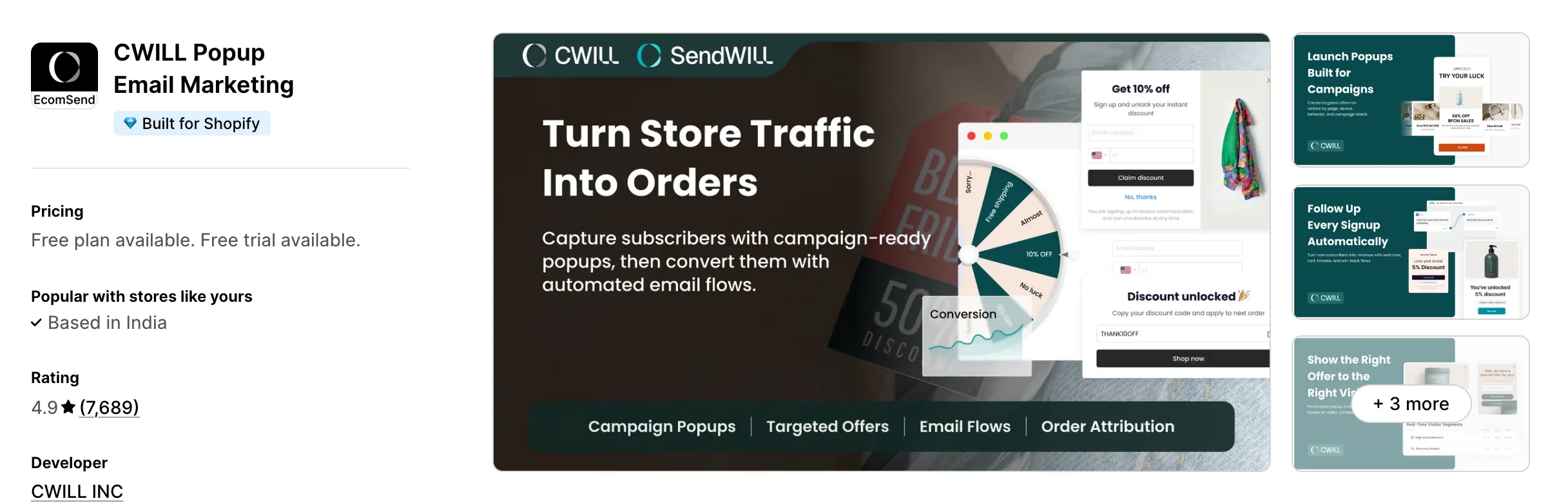 CWILL Popup Email Marketing on the Shopify App Store