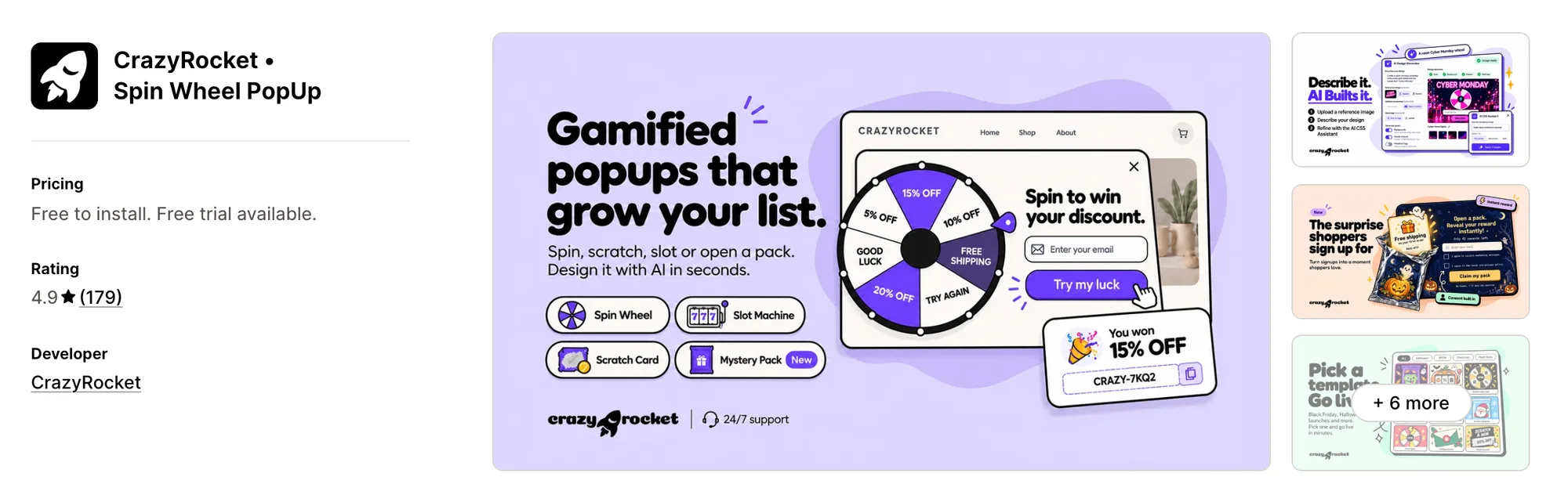 CrazyRocket • Spin Wheel PopUp on the Shopify App Store