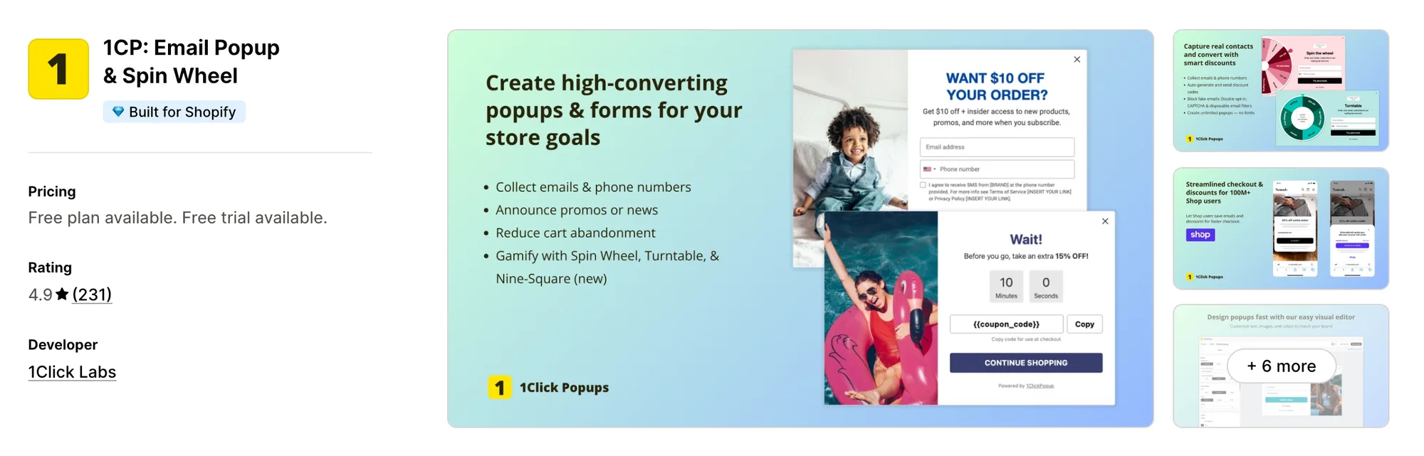 1CP: Email Popup & Spin Wheel on the Shopify App Store