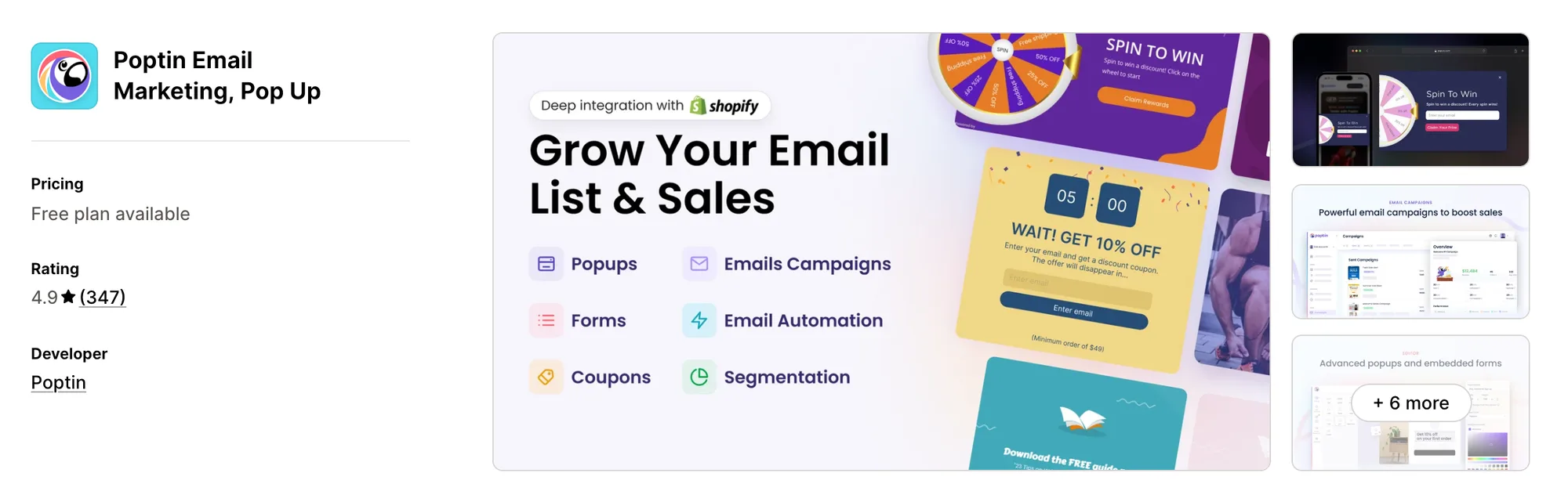 Poptin Email Marketing, Pop Up on the Shopify App Store