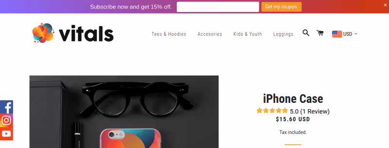 Vitals Shopify Upsell - Announcement bar