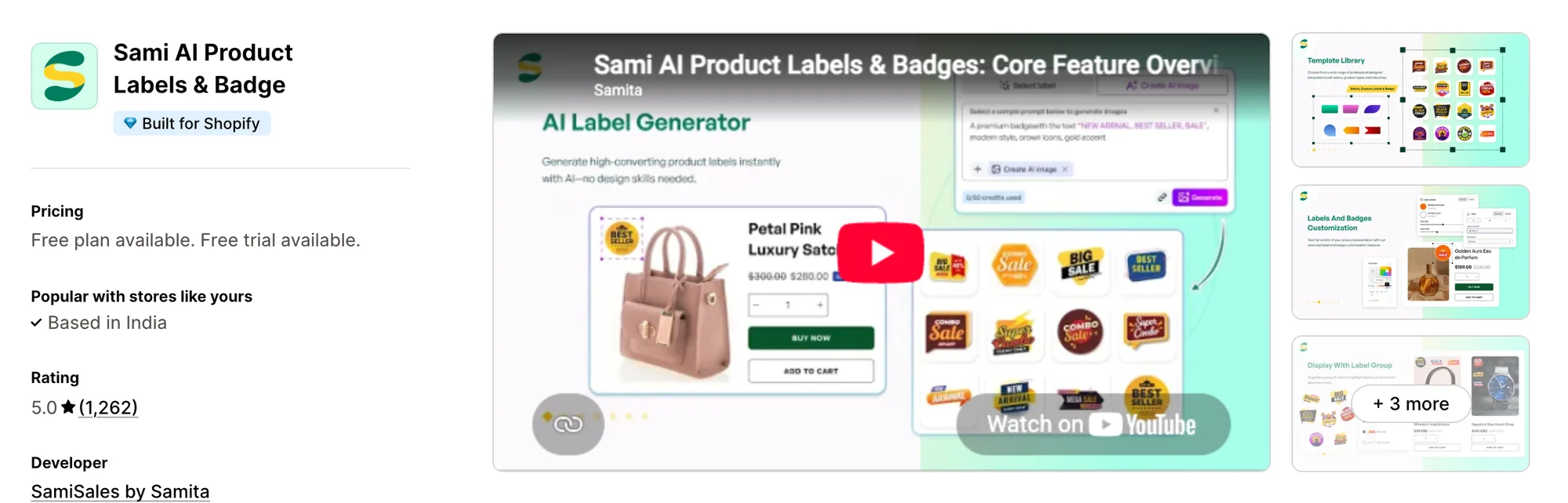 Sami AI Product Labels & Badge on the Shopify App Store